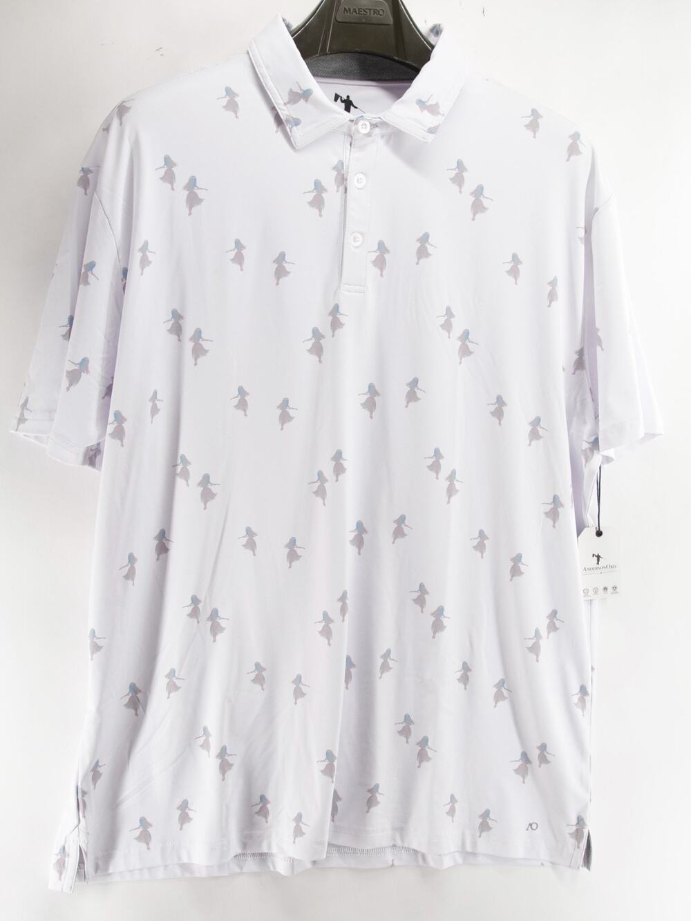 AndersonOrd NWT Men's XL Hula Polo Golf Shirt White All Over Hula Girl Print